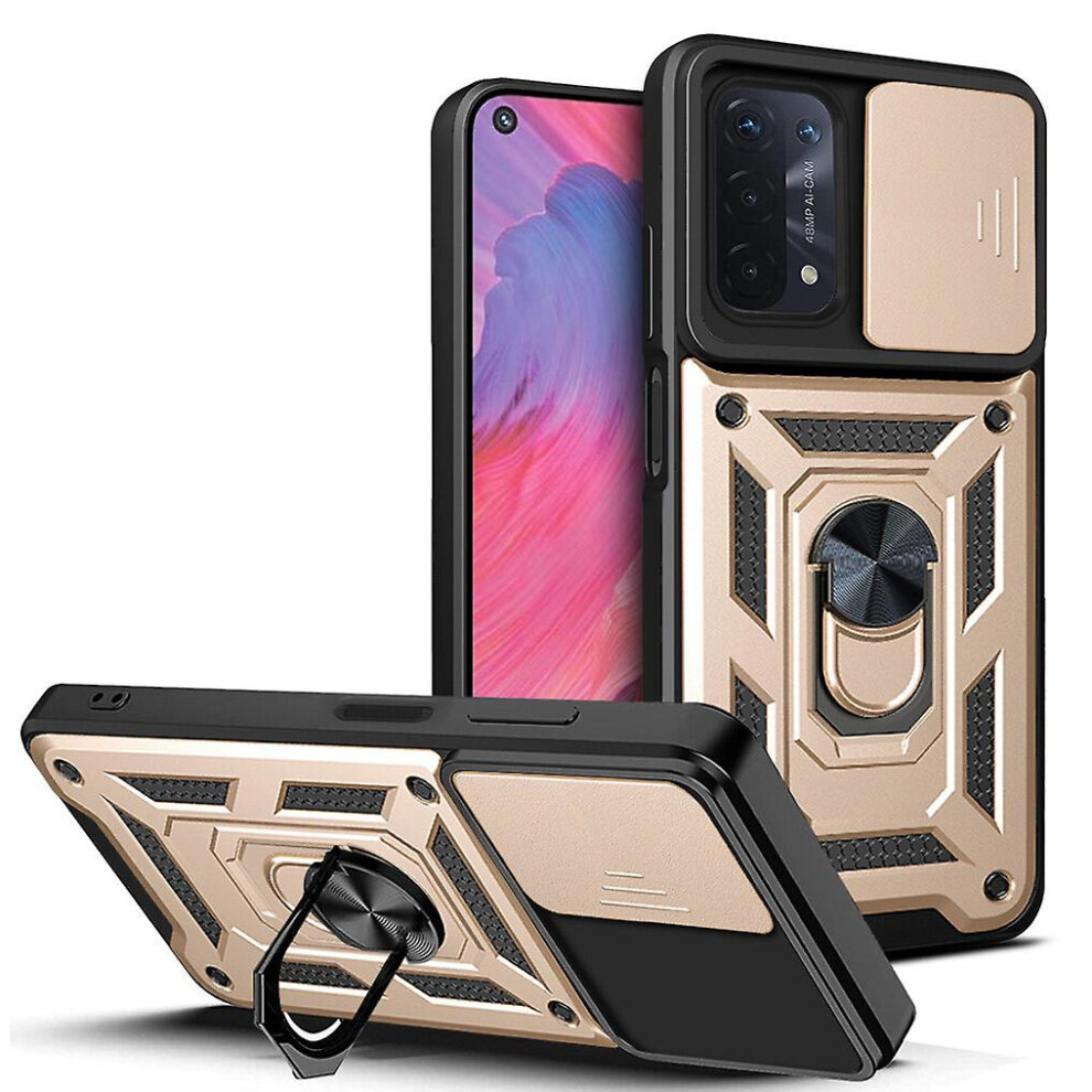 Magnetic Phone Case Compatible Oppo A74 5G /A93 5G /A54 5G, Slide Camera Lens Protection And Built In 360 Rotatable Ring Holder: Gold 7465757429963