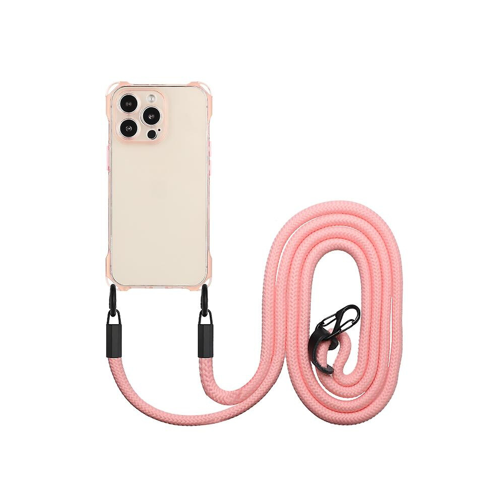 Compatible Iphone 14 Four-Corner Shockproof Tpu Phone Case With Lanyard: Pink 7433040371947