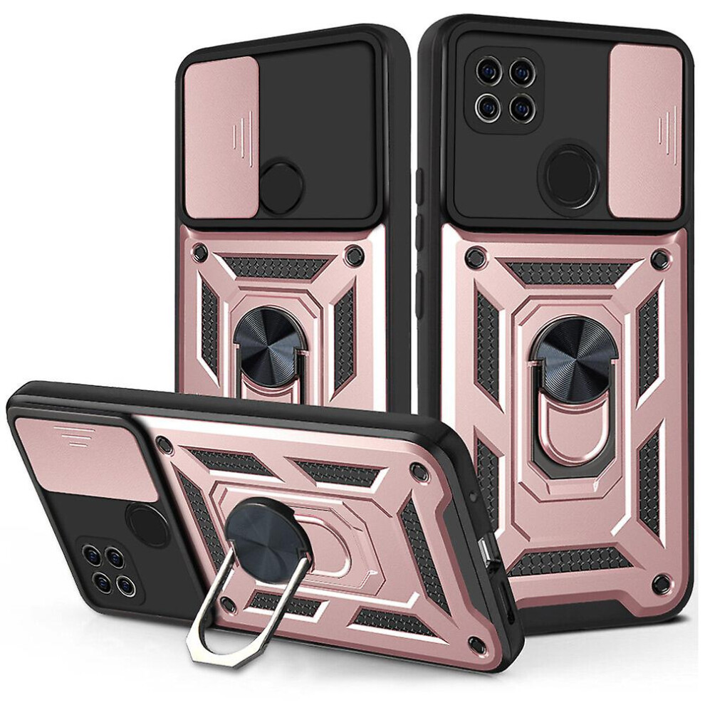 Magnetic Phone Case Compatible Xiaomi Redmi 9C, Slide Camera Lens Protection And Built In 360 Rotatable Ring Holder:rose Gold 8375701229282