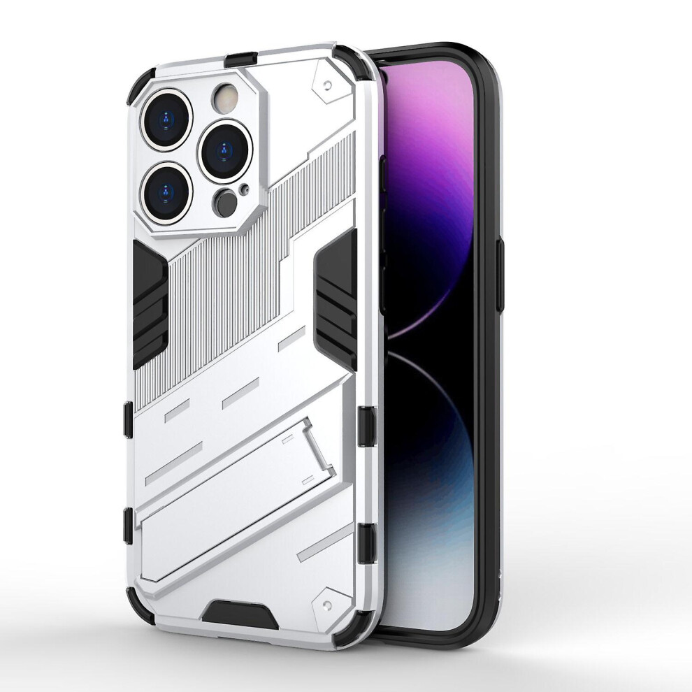Slim Case Compatible Iphone 15 Pro Shockproof Dual-Layer Stand Cover: White 4162318384176