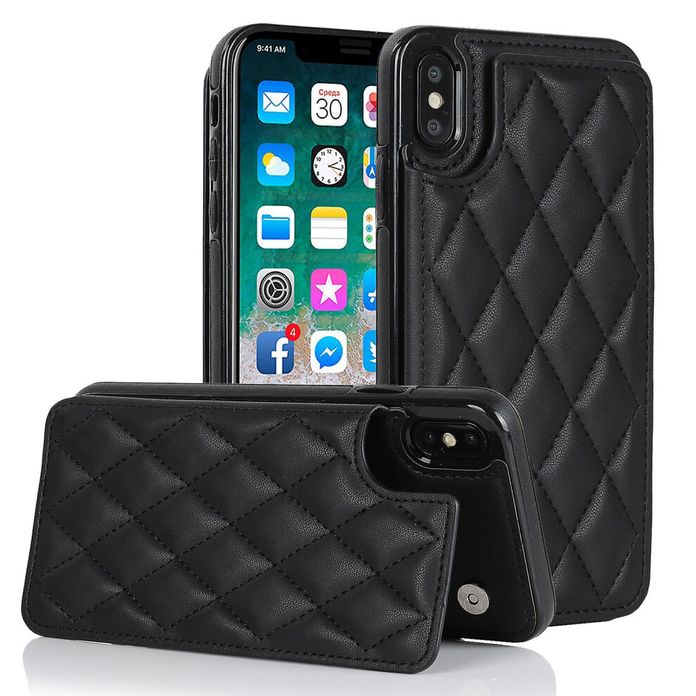 Iphone Xs Max Case, Pu Leather Flip Cover Magnetic Closure Wallet Card Slots Stand Case: Black 4162318383902