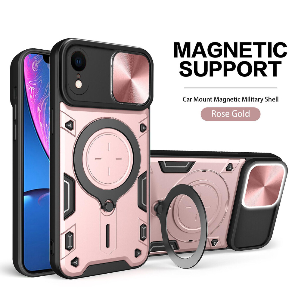 Magnetic Phone Case Compatible Iphone Xr, Slide Camera Lens Protection And Built In 360 Rotatable Ring Holder:rose Gold 394318273097