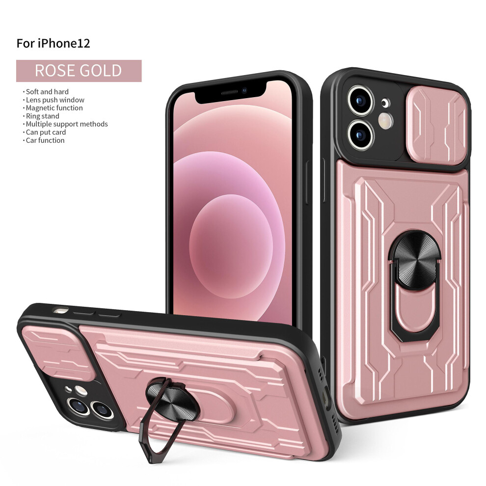 Magnetic Phone Case Compatible Iphone 12 Slide Camera Lens Protection And Built In 360 Rotatable Ring Holder:rose Gold 5774074240390