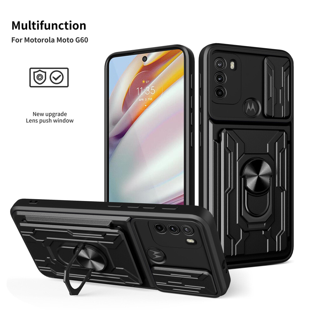 Magnetic Phone Case Compatible Moto Edge G60 Slide Camera Lens Protection And Built In 360 Rotatable Ring Holder: Black 8304105399246