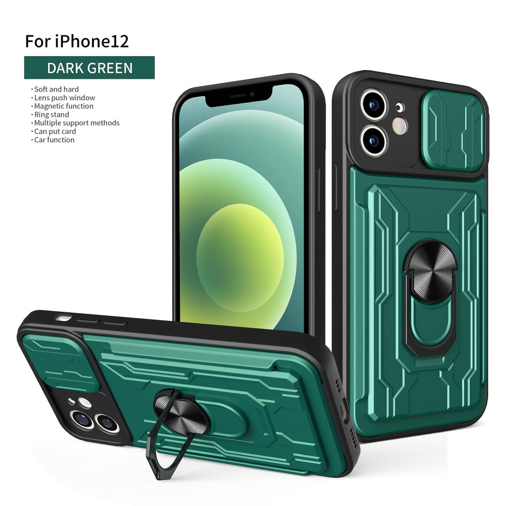 Magnetic Phone Case Compatible Iphone 12 Slide Camera Lens Protection And Built In 360 Rotatable Ring Holder:dark Green 5774074240369