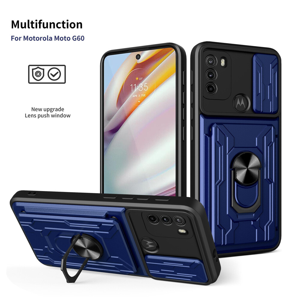 Magnetic Phone Case Compatible Moto Edge G60 Slide Camera Lens Protection And Built In 360 Rotatable Ring Holder: Blue 398296202162