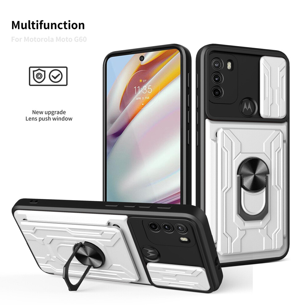 Magnetic Phone Case Compatible Moto Edge G60 Slide Camera Lens Protection And Built In 360 Rotatable Ring Holder: White 3466729343724