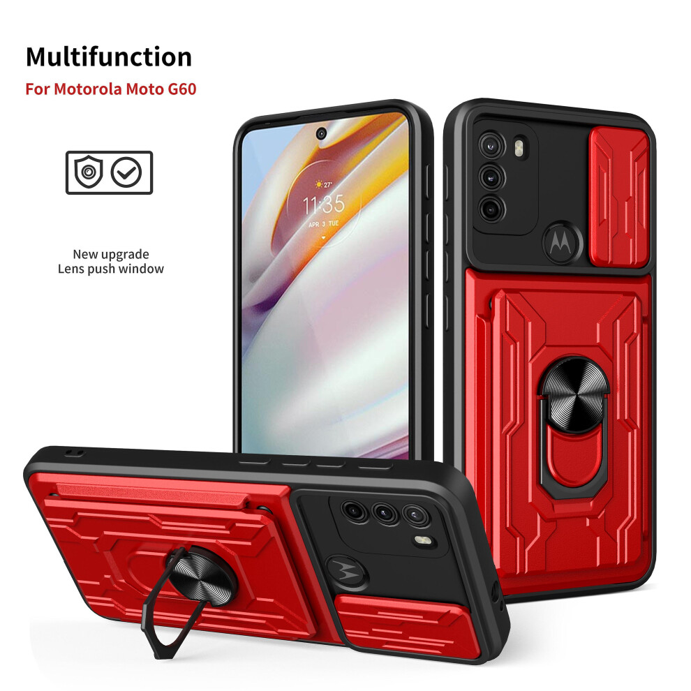 Magnetic Phone Case Compatible Moto Edge G60 Slide Camera Lens Protection And Built In 360 Rotatable Ring Holder: Red 3466729343700