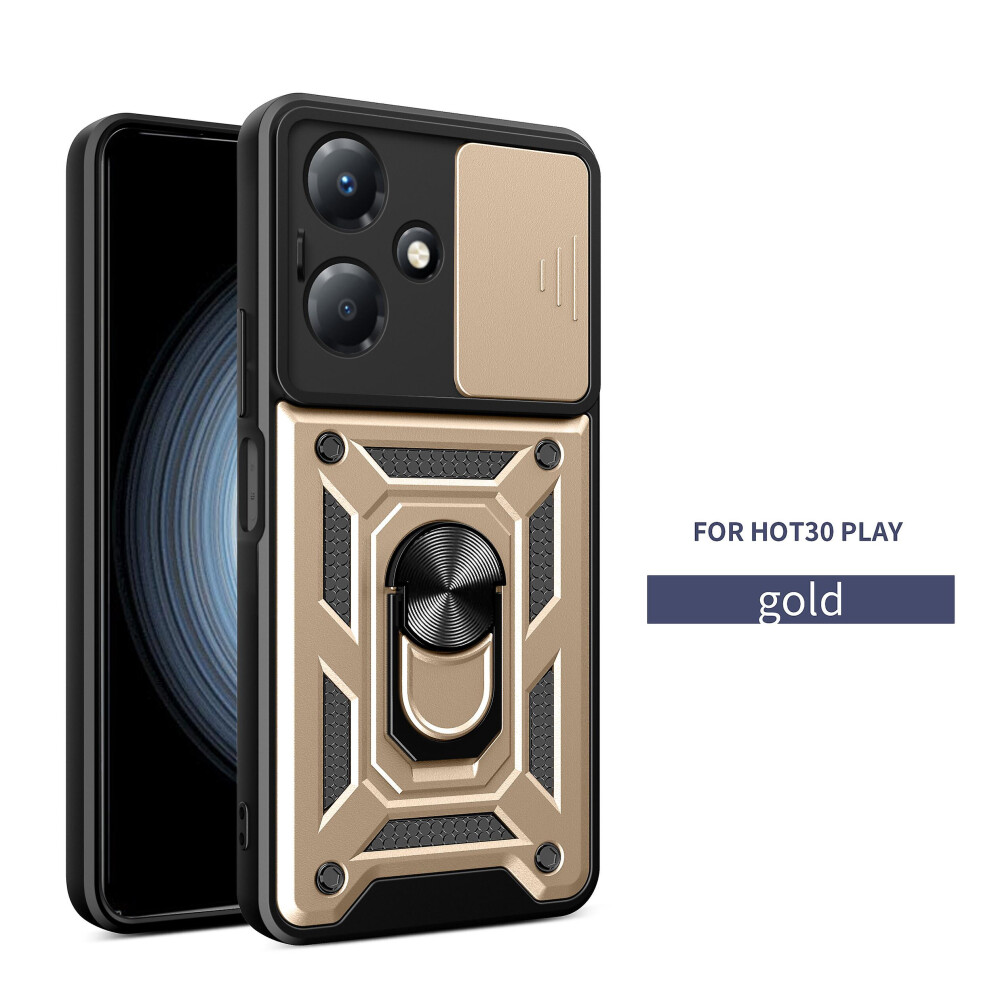 Magnetic Phone Case Compatible Infinix Hot 30 Play, Slide Camera Lens Protection And Built In 360 Rotatable Ring Holder: Gold 8036651212075