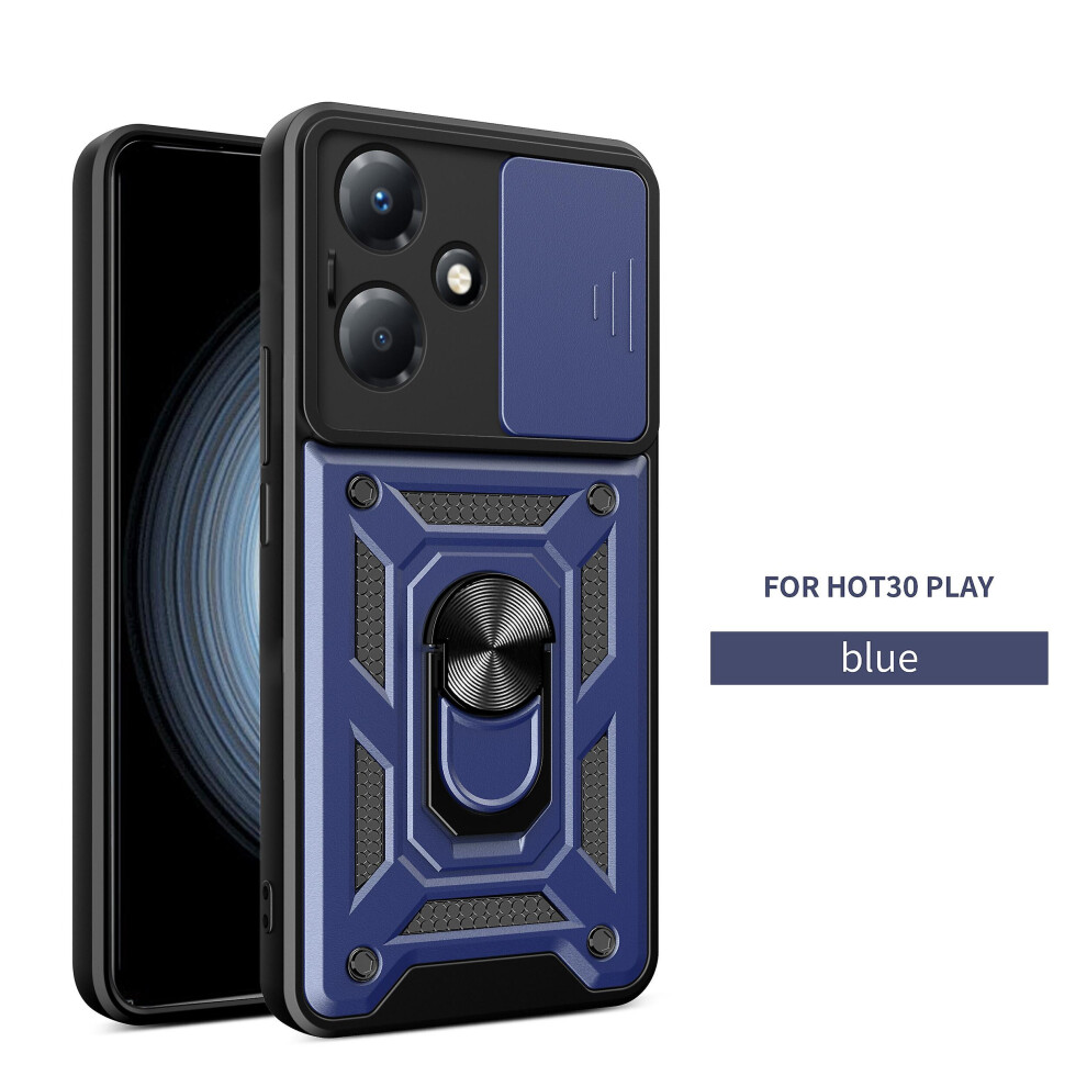 Magnetic Phone Case Compatible Infinix Hot 30 Play, Slide Camera Lens Protection And Built In 360 Rotatable Ring Holder: Blue 8036651212068