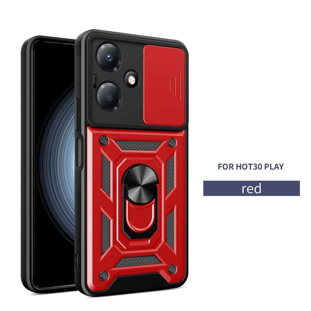 Magnetic Phone Case Compatible Infinix Hot 30 Play, Slide Camera Lens Protection And Built In 360 Rotatable Ring Holder: Red 8036651212099