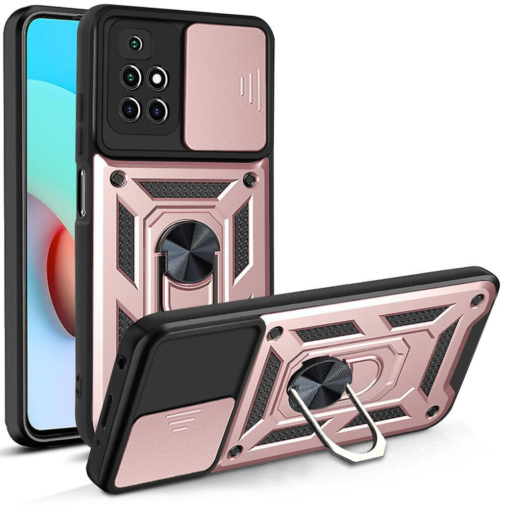 Magnetic Phone Case Compatible Xiaomi Redmi 10 4G, Slide Camera Lens Protection And Built In 360 Rotatable Ring Holder:rose Gold 8036651211962