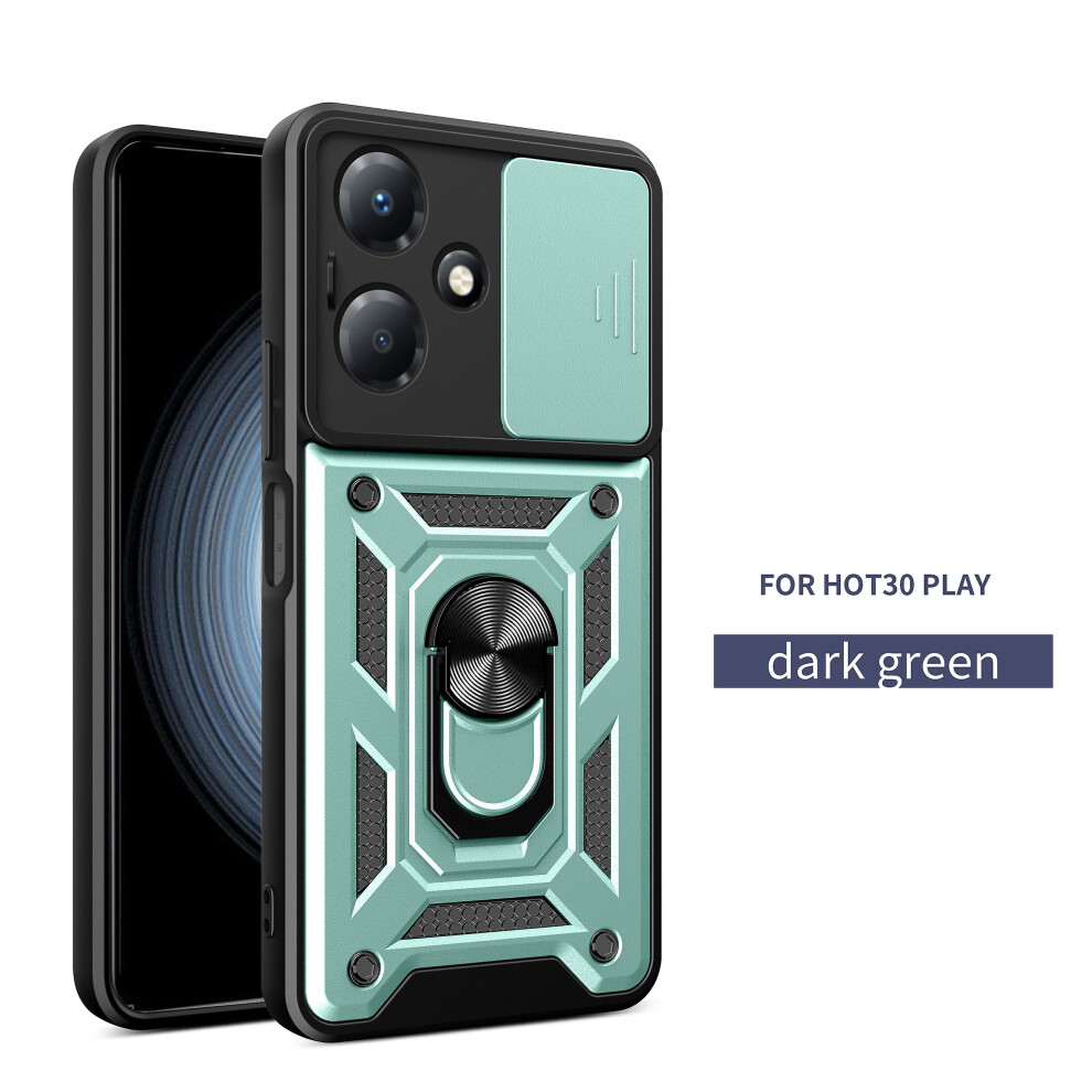 Magnetic Phone Case Compatible Infinix Hot 30 Play, Slide Camera Lens Protection And Built In 360 Rotatable Ring Holder: Green 8036651212082