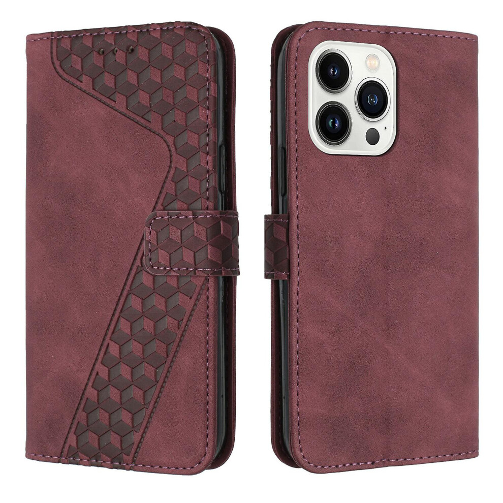 Iphone13 Pro Case, Pu Leather Flip Cover Magnetic Clasp Design Wallet Card Slots Stand Case: Red 8237791256619