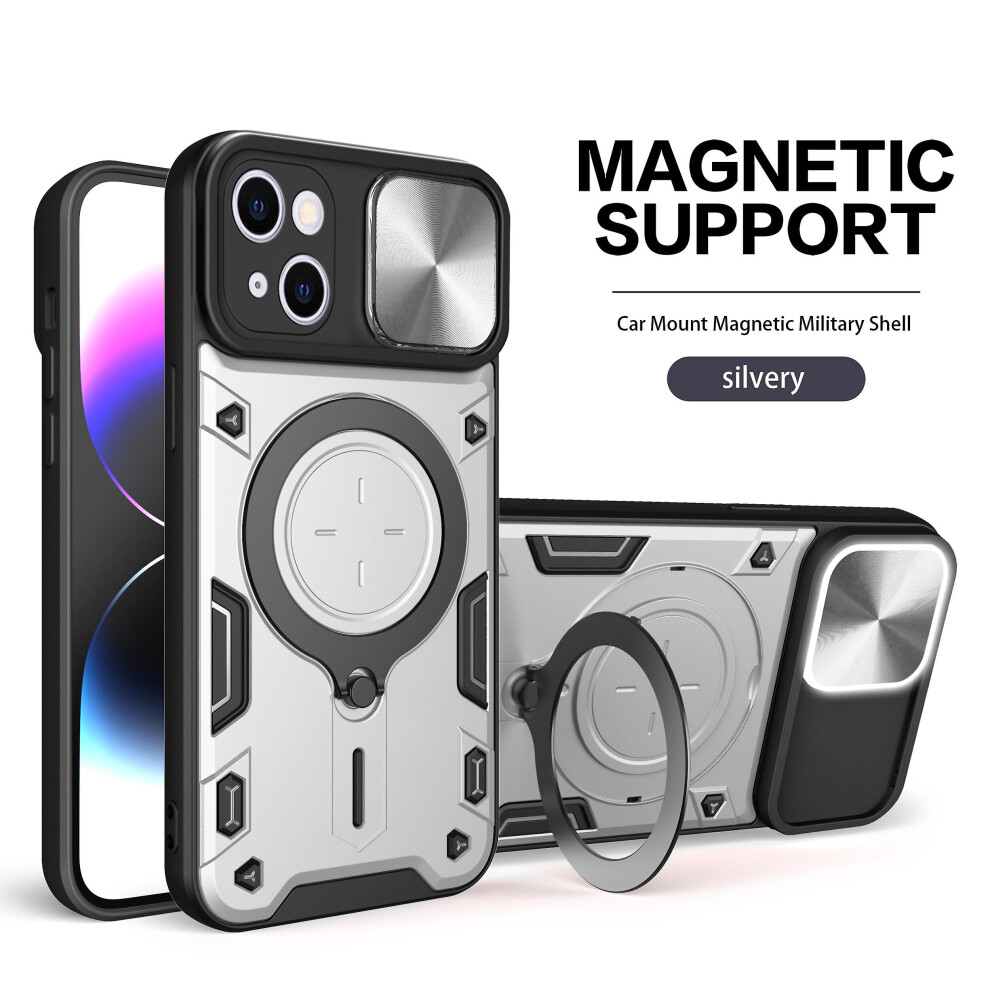 Magnetic Phone Case Compatible Iphone 14 Plus, Slide Camera Lens Protection And Built In 360 Rotatable Ring Holder:silvery 3136629401137