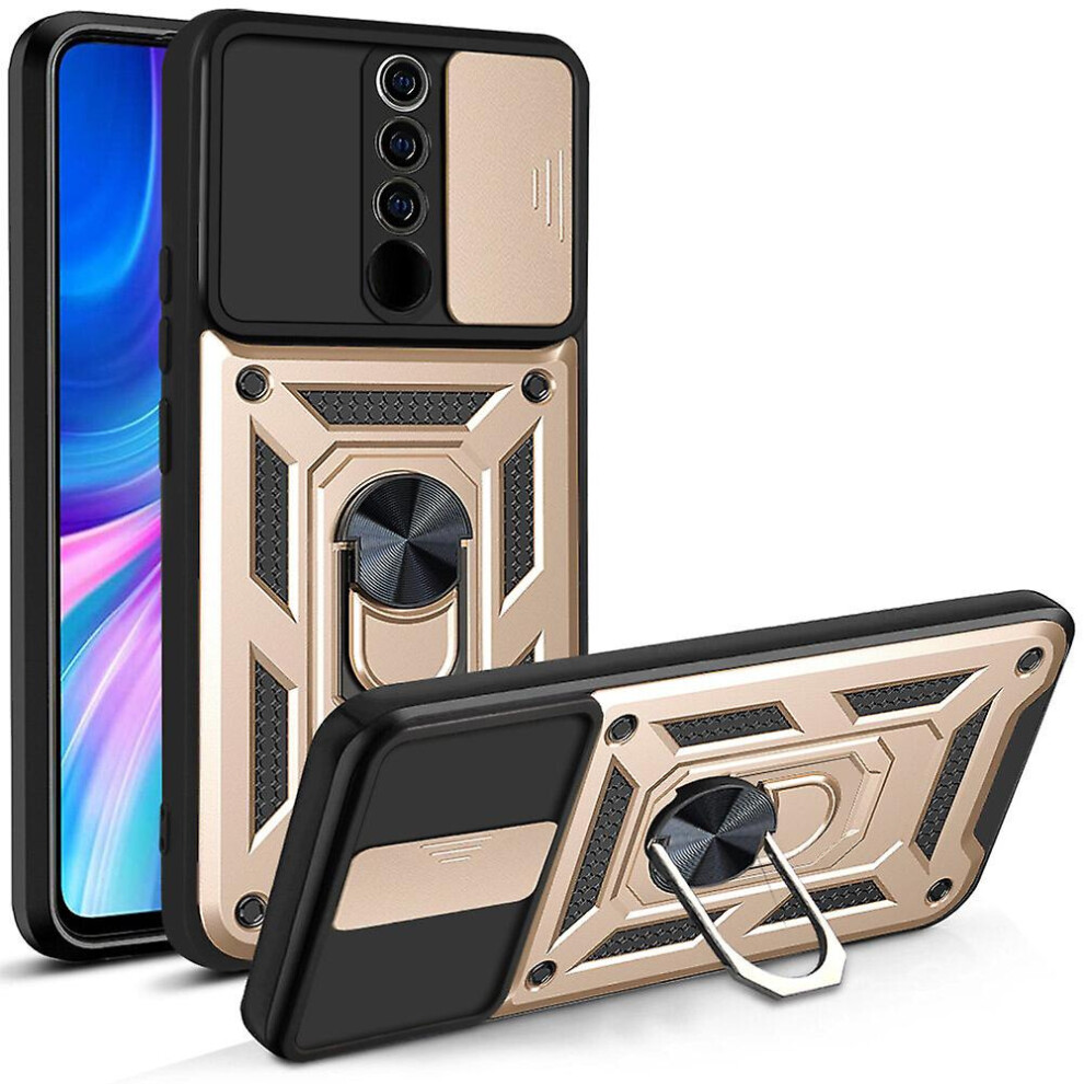 Magnetic Phone Case Compatible Xiaomi Redmi Note 8 Pro, Slide Camera Lens Protection And Built In 360 Rotatable Ring Holder: Gold 8301432190423