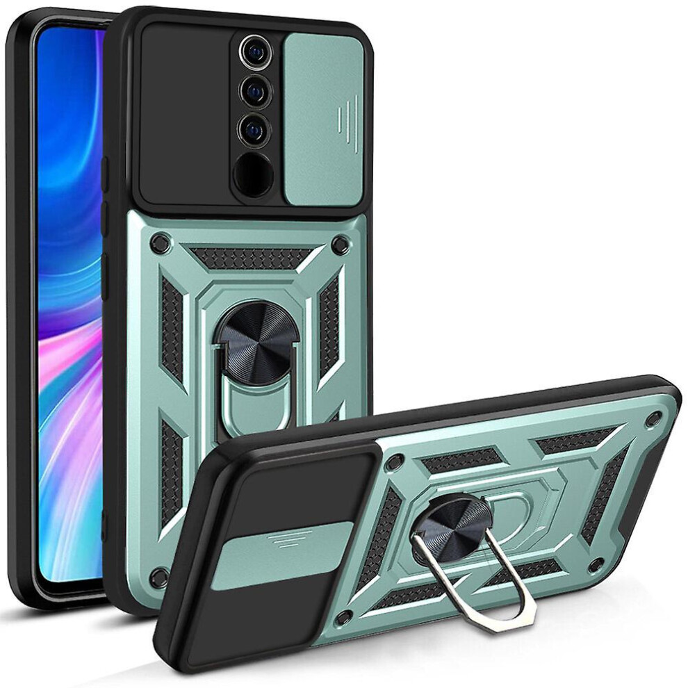 Magnetic Phone Case Compatible Xiaomi Redmi Note 8 Pro, Slide Camera Lens Protection And Built In 360 Rotatable Ring Holder: Green 8301432190430