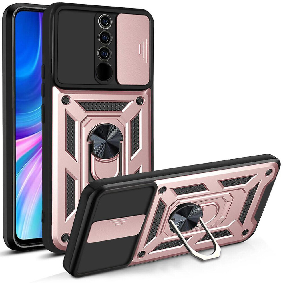 Magnetic Phone Case Compatible Xiaomi Redmi Note 8 Pro, Slide Camera Lens Protection And Built In 360 Rotatable Ring Holder:rose Gold 8301432190454