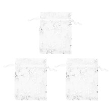 300 PCS Organza Wedding Gift Bags Drawstring Jewelry Pouch Bags Silver White Snowflakes Printed Sheer Party Favor Bags