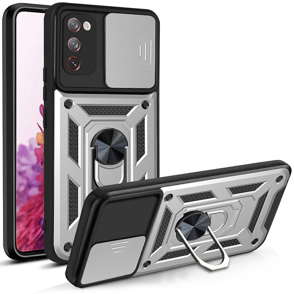 Magnetic Phone Case Compatible Samsung Galaxy S20 Fe, Slide Camera Lens Protection And Built In 360 Rotatable Ring Holder: Silver 3545556336816