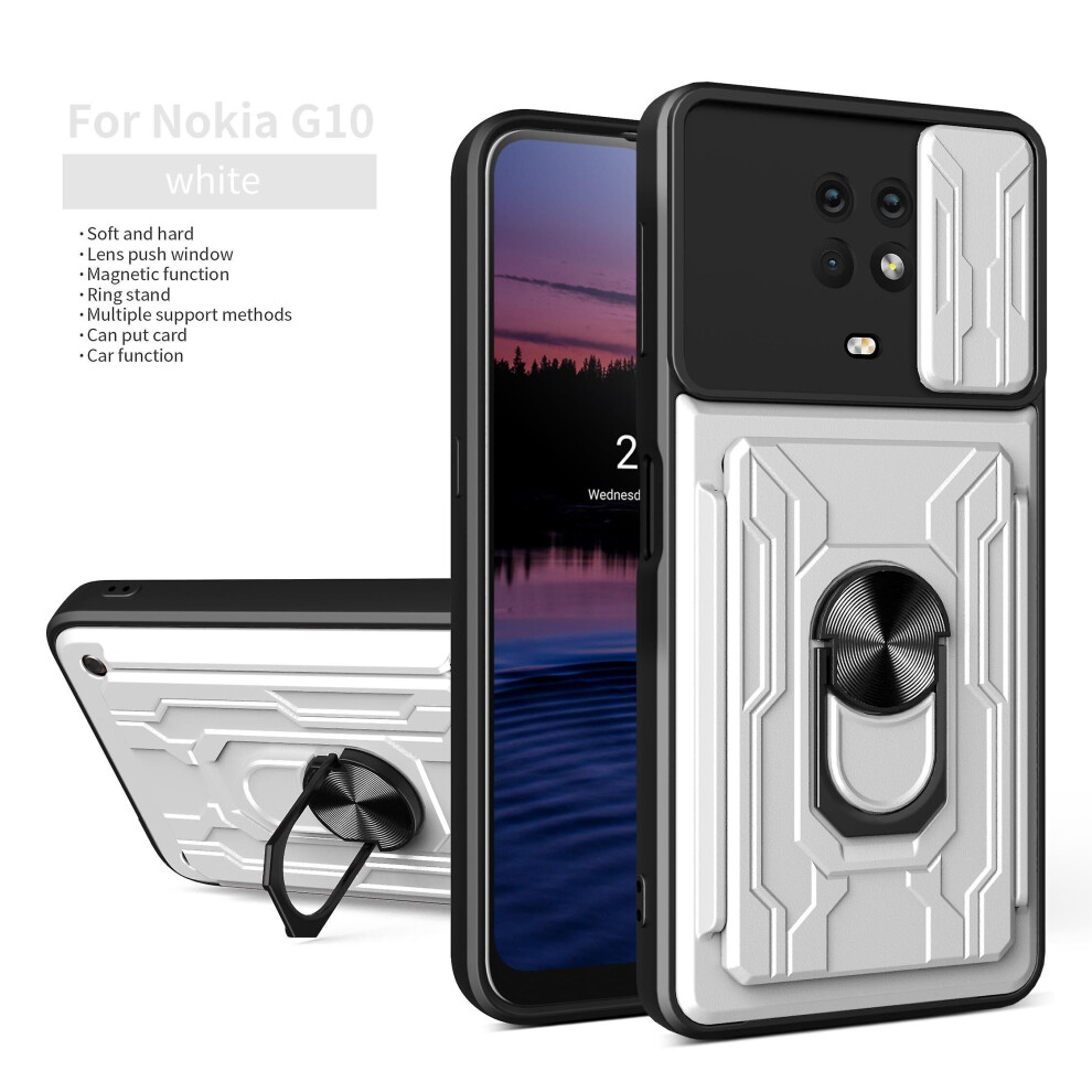 Magnetic Phone Case Compatible Nokia G10 /G20 Slide Camera Lens Protection And Built In 360 Rotatable Ring Holder: White 3545556336984
