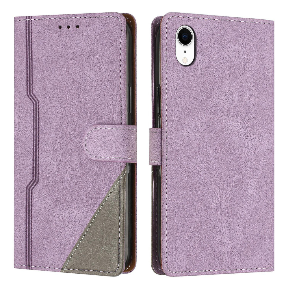 Leather Magnetic Clasp Case With Flip Wallet Stand Function Cover Compatible Iphone Xr: Purple 3545556336731
