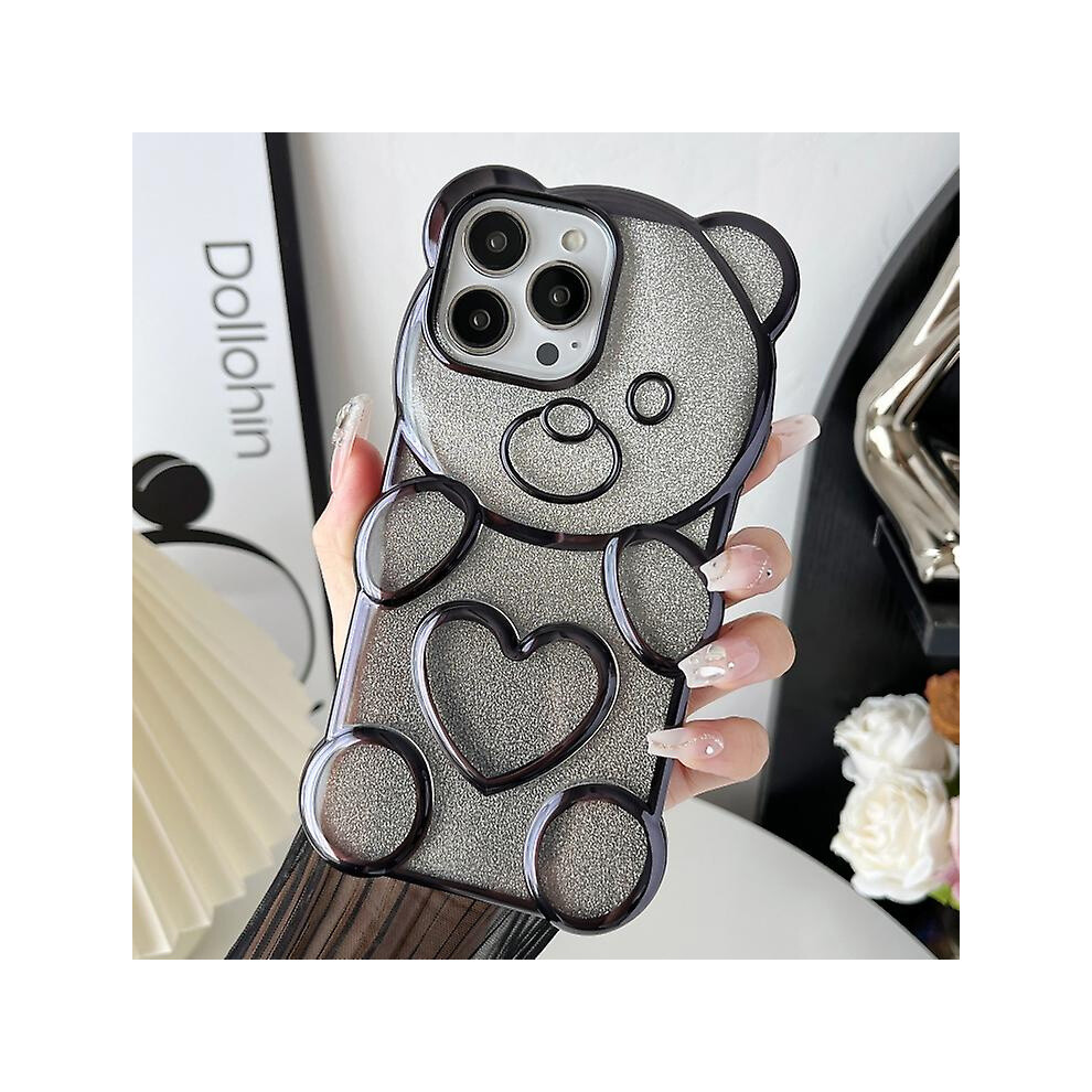 Compatible Iphone 11 Bear Shape Electroplated Tpu Phone Case With Gradient Glitter Paper: Black 5473168248150