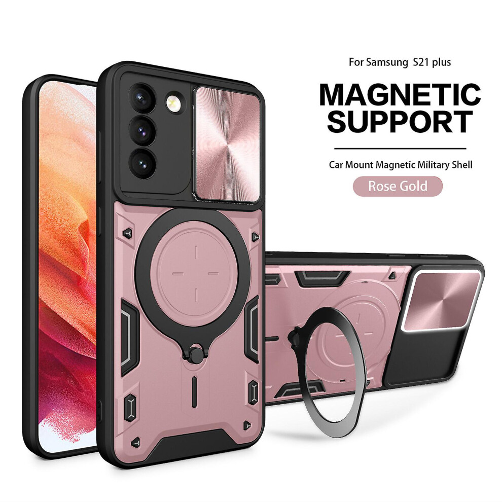 Magnetic Phone Case Compatible Samsung S21 Plus, Slide Camera Lens Protection And Built In 360 Rotatable Ring Holder:rose Gold 3741905287260