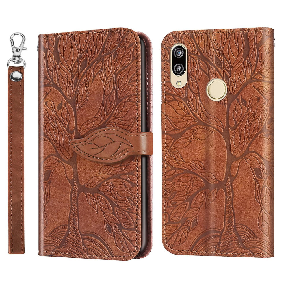Compatible Huawei P Smart 2019 Wallet Case,2 Credit Card Slot Id Card Holder,Pu Leather Flip Case With Strap - Brown 8379313152839