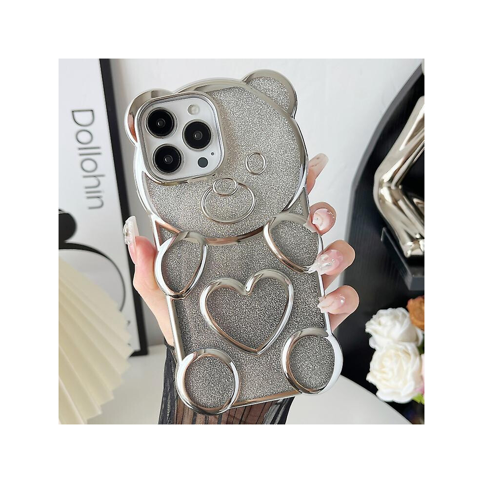 Compatible Iphone 11 Bear Shape Electroplated Tpu Phone Case With Gradient Glitter Paper: Silver 3741905287130