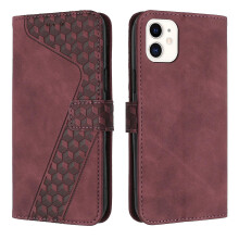 iphone12 mini Case, PU Leather Flip Cover Magnetic Clasp Design Wallet Card Slots Stand Case:Red