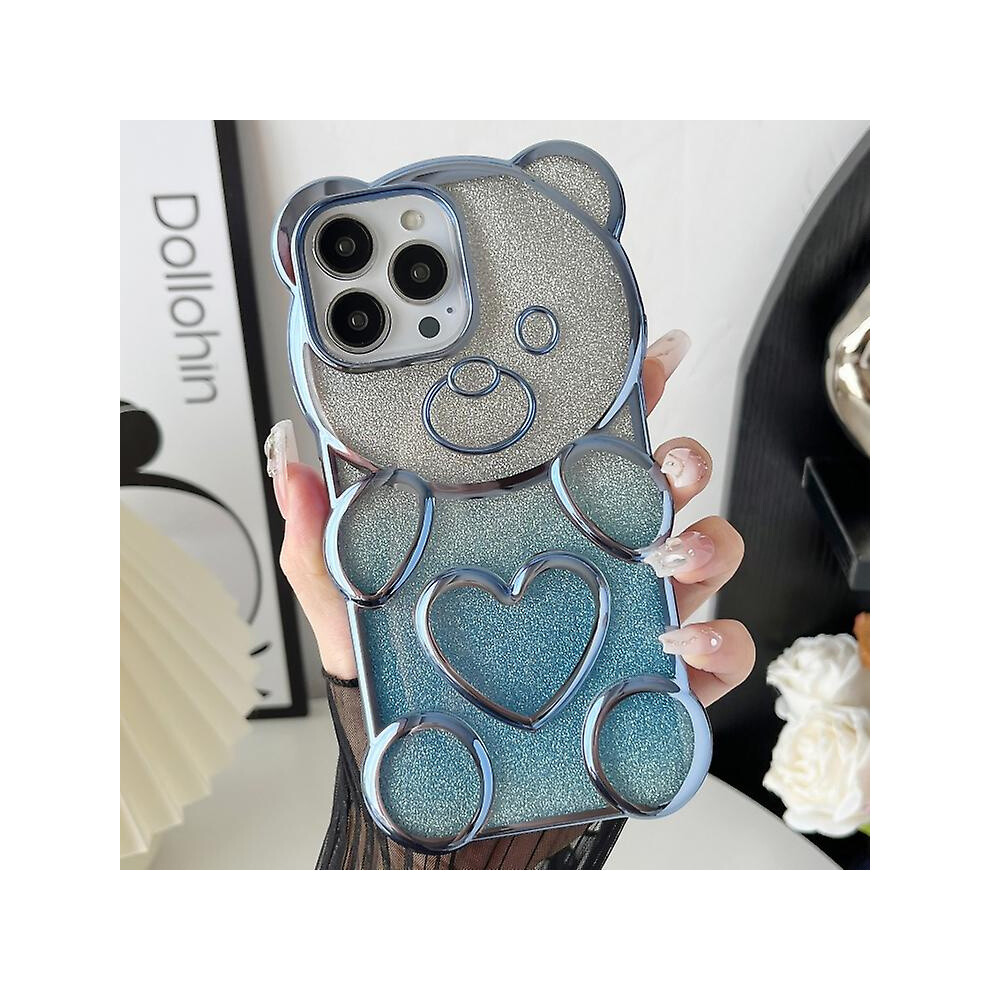 Compatible Iphone 11 Bear Shape Electroplated Tpu Phone Case With Gradient Glitter Paper: Blue 5473168248167