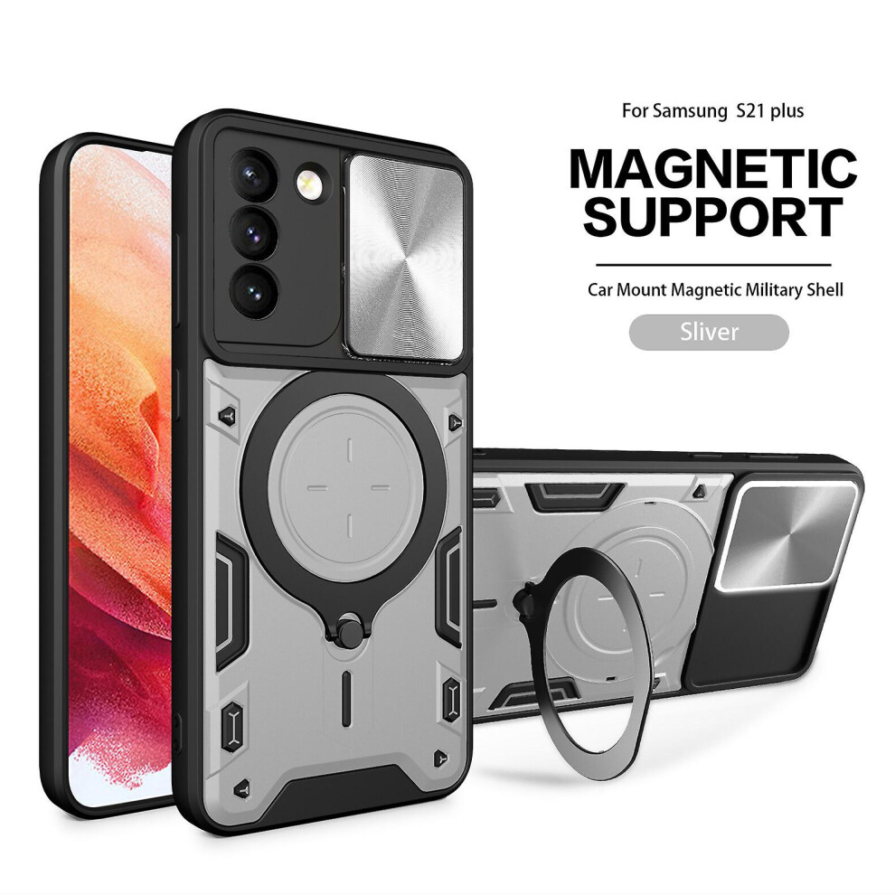 Magnetic Phone Case Compatible Samsung S21 Plus, Slide Camera Lens Protection And Built In 360 Rotatable Ring Holder:silvery 3741905287277