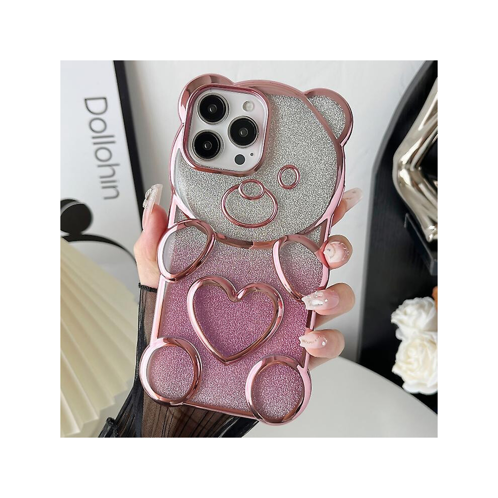 Compatible Iphone 11 Bear Shape Electroplated Tpu Phone Case With Gradient Glitter Paper: Pink 3741905287116