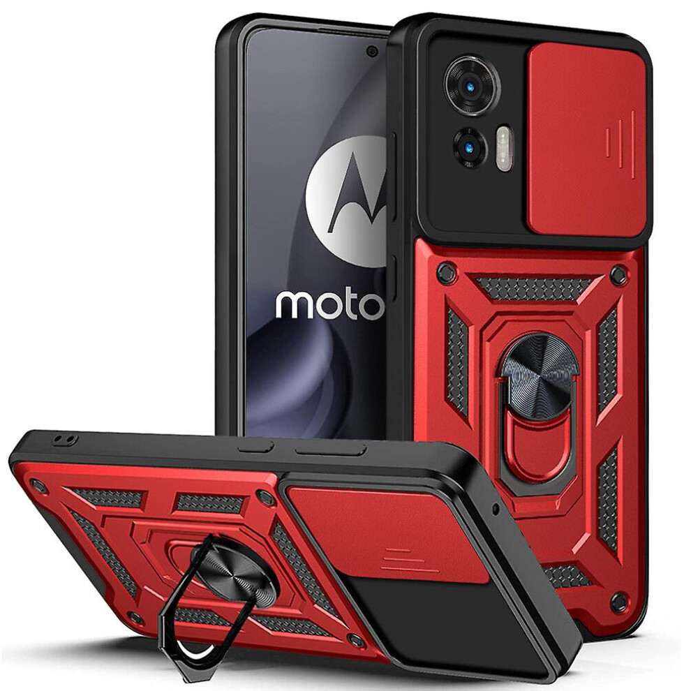Magnetic Phone Case Compatible Moto Edge 30 Neo, Slide Camera Lens Protection And Built In 360 Rotatable Ring Holder: Red 6286216123298