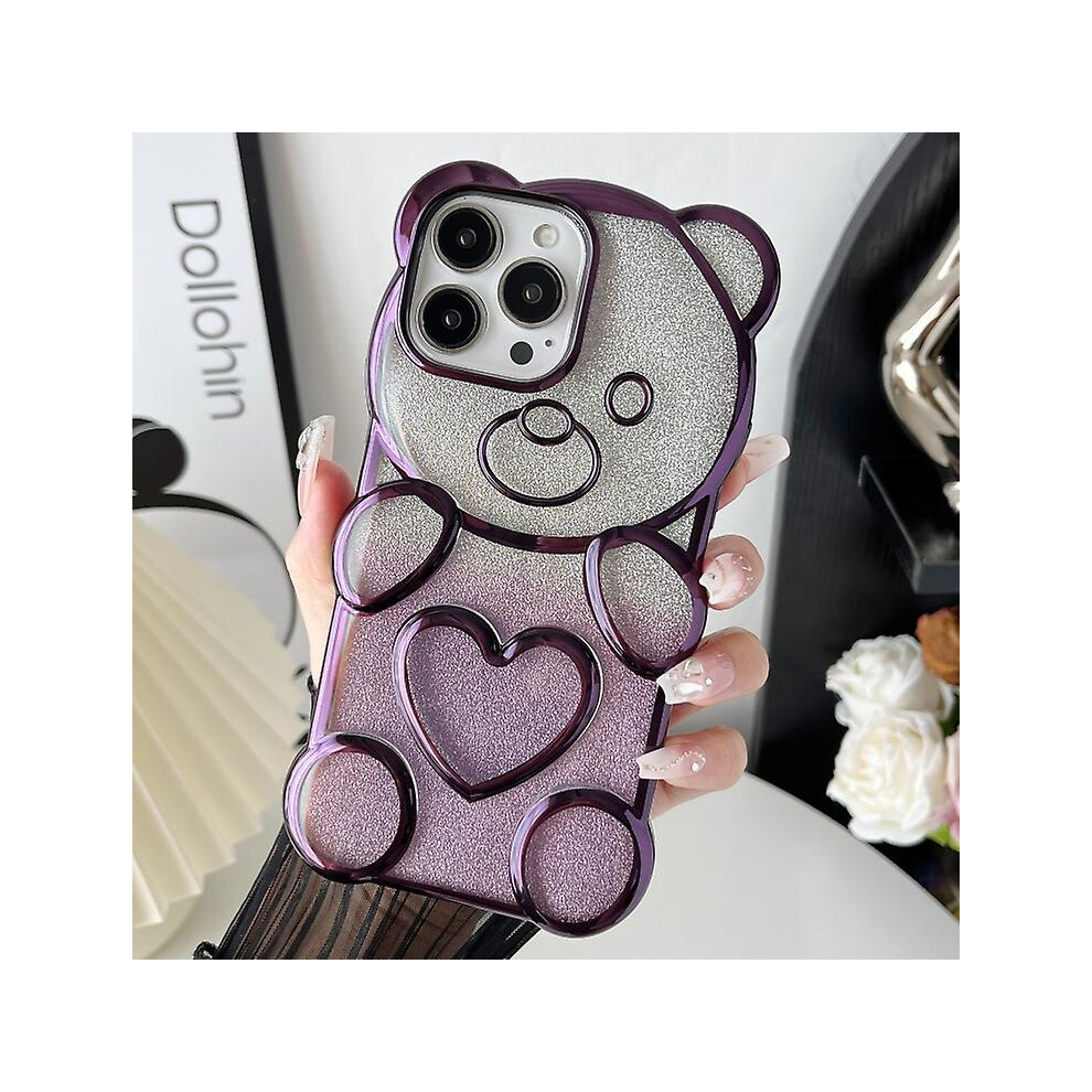 Compatible Iphone 11 Bear Shape Electroplated Tpu Phone Case With Gradient Glitter Paper: Purple 3741905287123