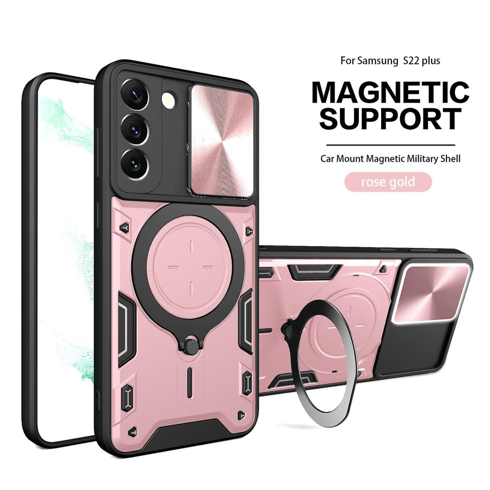 Magnetic Phone Case Compatible Samsung S22 Plus, Slide Camera Lens Protection And Built In 360 Rotatable Ring Holder:rose Gold 3615940315915