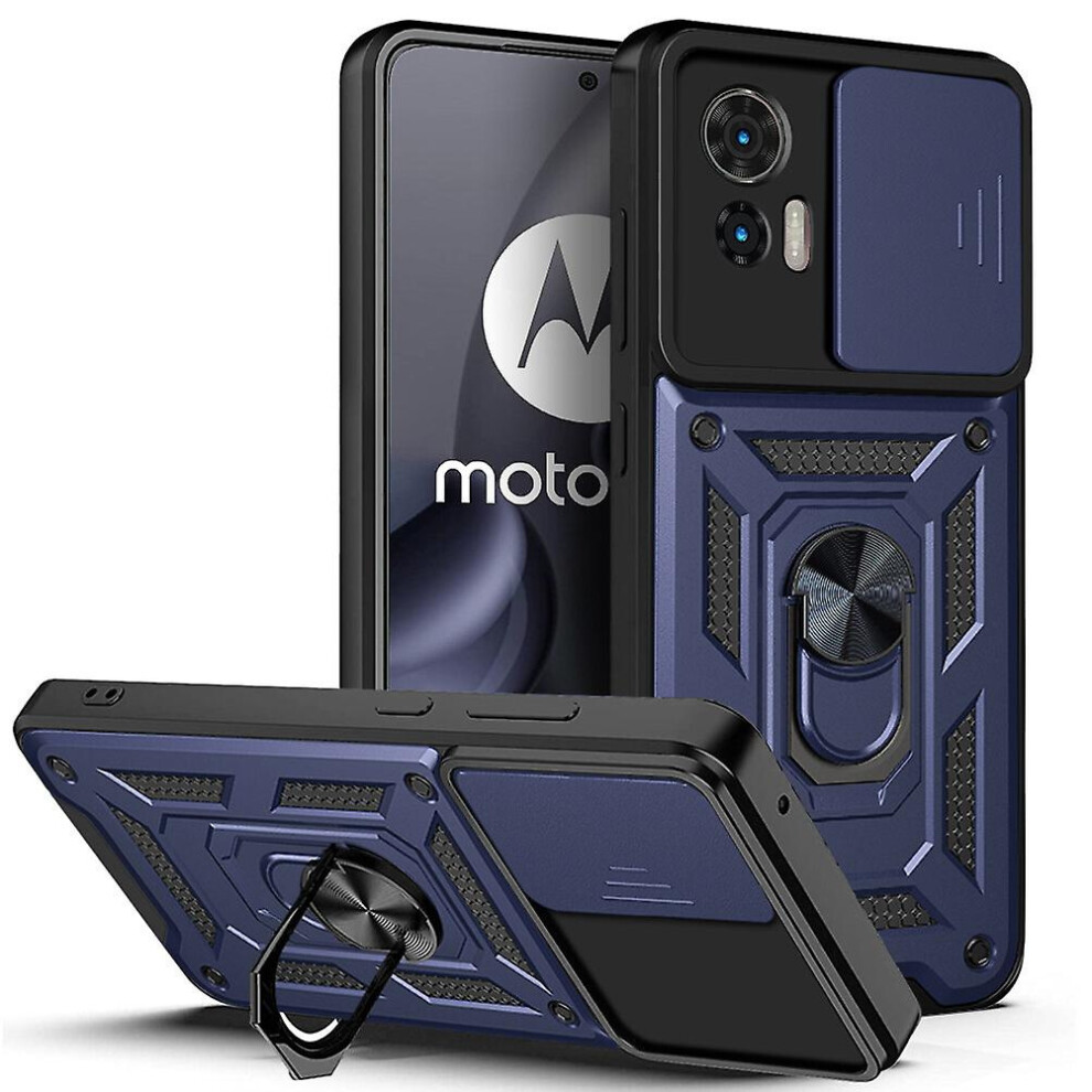 Magnetic Phone Case Compatible Moto Edge 30 Neo, Slide Camera Lens Protection And Built In 360 Rotatable Ring Holder: Blue 6286216123267