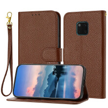 compatible Huawei Mate 20 Pro Case, Litchi Grain PU Leather Folio Cover Magnetic Closure Flip Wallet Card Slots Stand Case With Hand Strap,Brown:Brow