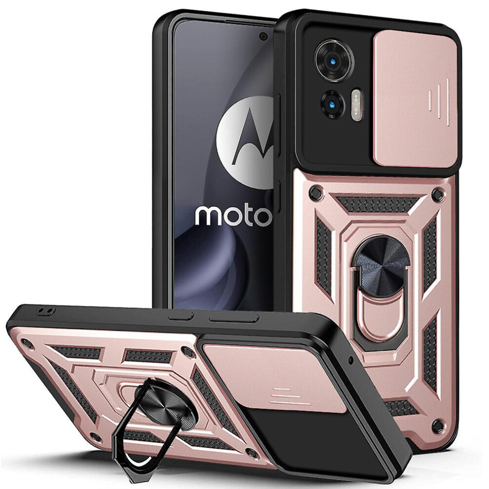Magnetic Phone Case Compatible Moto Edge 30 Neo, Slide Camera Lens Protection And Built In 360 Rotatable Ring Holder:rose Gold 6286216123304