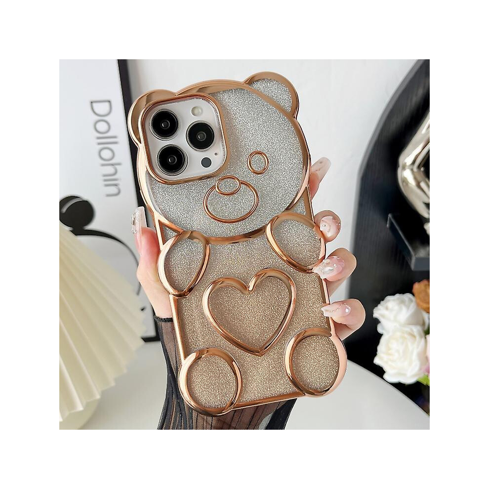 Compatible Iphone 11 Bear Shape Electroplated Tpu Phone Case With Gradient Glitter Paper: Gold 3741905287109