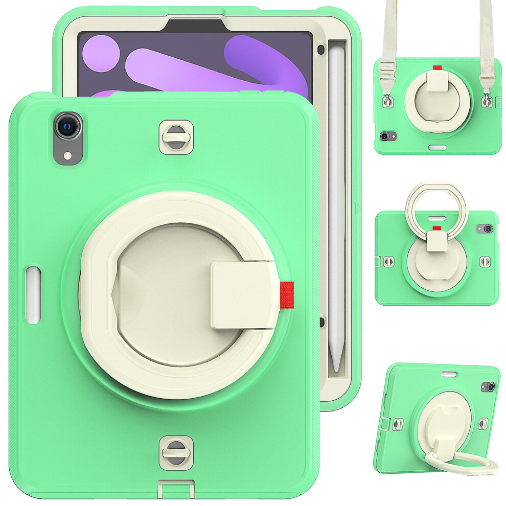 Case Compatible Ipad Mini6 With 360 Rotating Handle Stand And Adjustable Shoulder Strap, Green 6286216123090