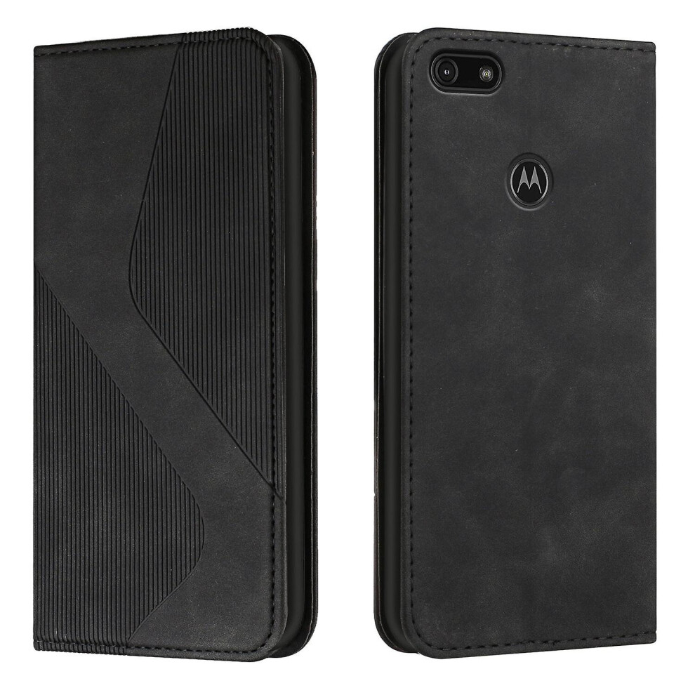 Moto E6 Play Case, Pu Leather Flip Cover Magnetic Closure Wallet Card Slots Stand Case: Black 4908972320026