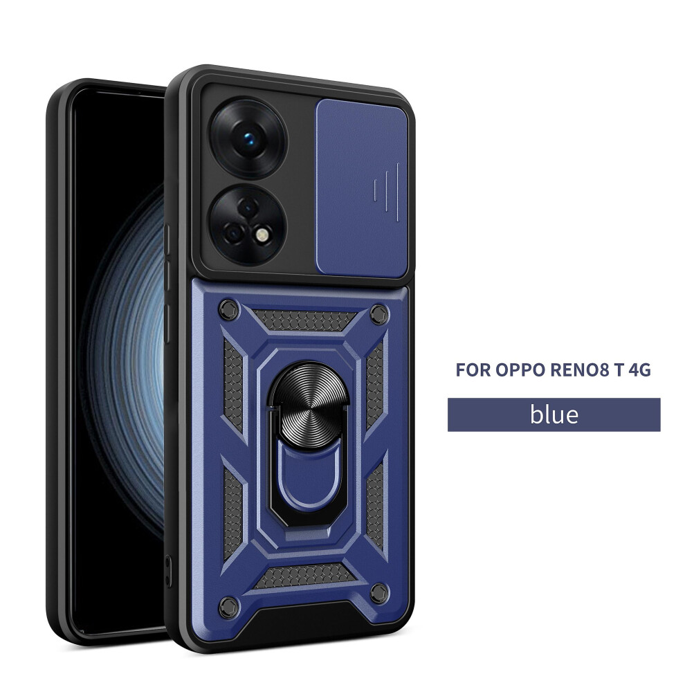 Magnetic Phone Case Compatible Oppo Reno 8T 4G, Slide Camera Lens Protection And Built In 360 Rotatable Ring Holder: Blue 4908972320095