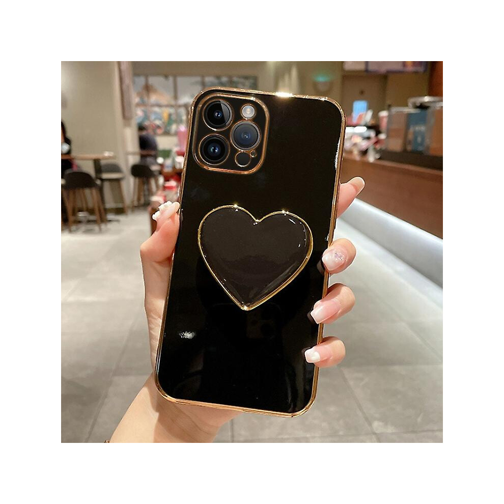 Compatible Iphone 13 Electroplating Love Heart Holder Tpu Phone Case: Black 3225532134307