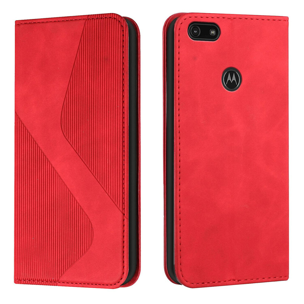 Moto E6 Play Case, Pu Leather Flip Cover Magnetic Closure Wallet Card Slots Stand Case: Red 4908972320071
