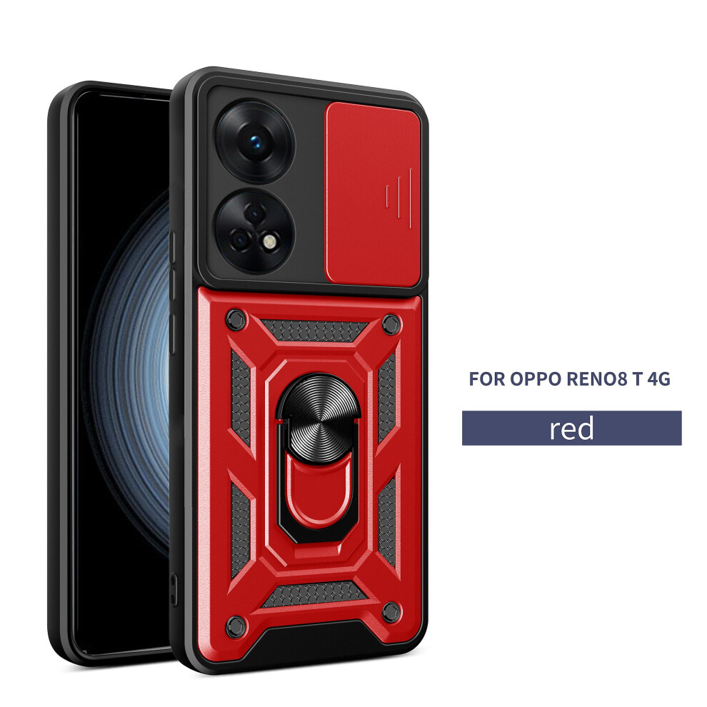Magnetic Phone Case Compatible Oppo Reno 8T 4G, Slide Camera Lens Protection And Built In 360 Rotatable Ring Holder: Red 3225532134178