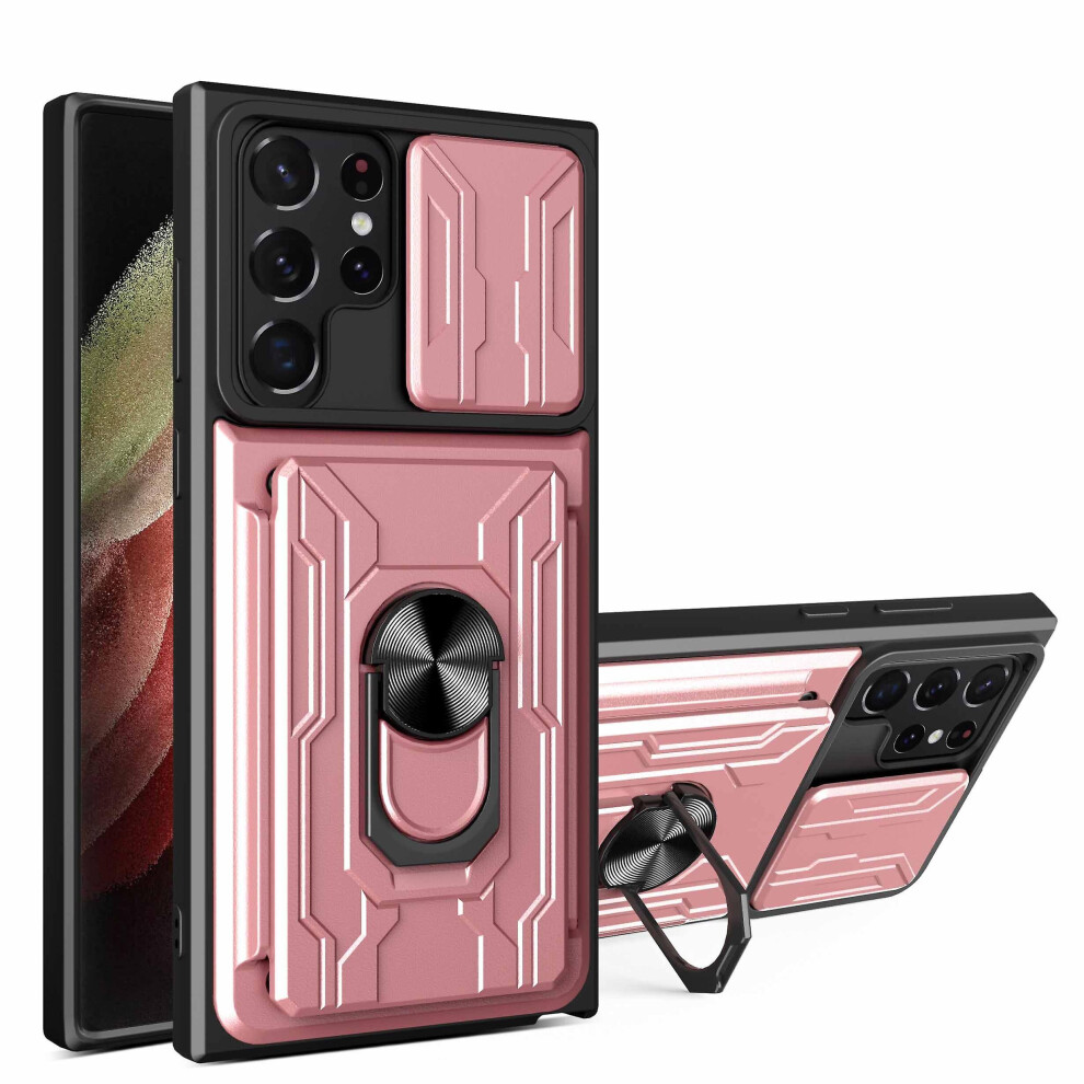 Magnetic Phone Case Compatible Samsung S22 Ultra Slide Camera Lens Protection And Built In 360 Rotatable Ring Holder:rose Gold 4908972319709