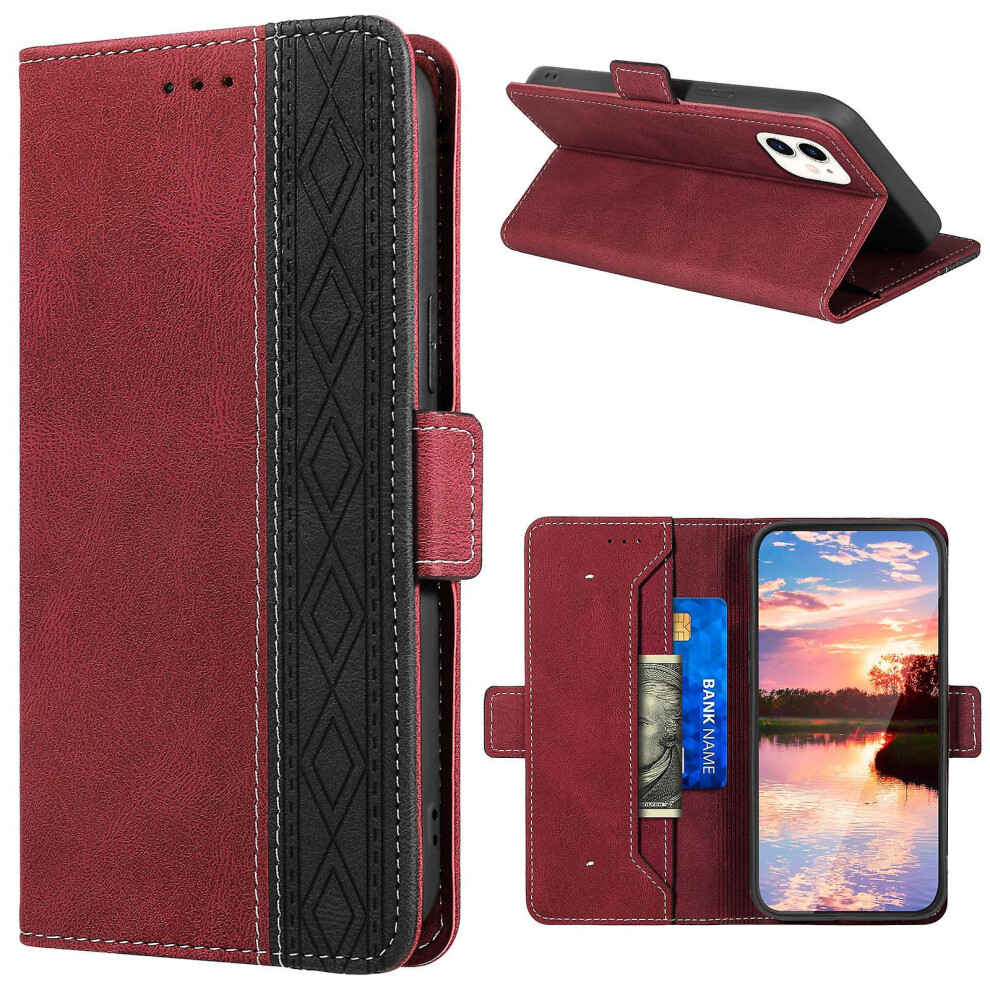Leather Magnetic Closure Case With Flip Wallet Stand Function Cover Compatible Iphone 12: Red 3225532134598