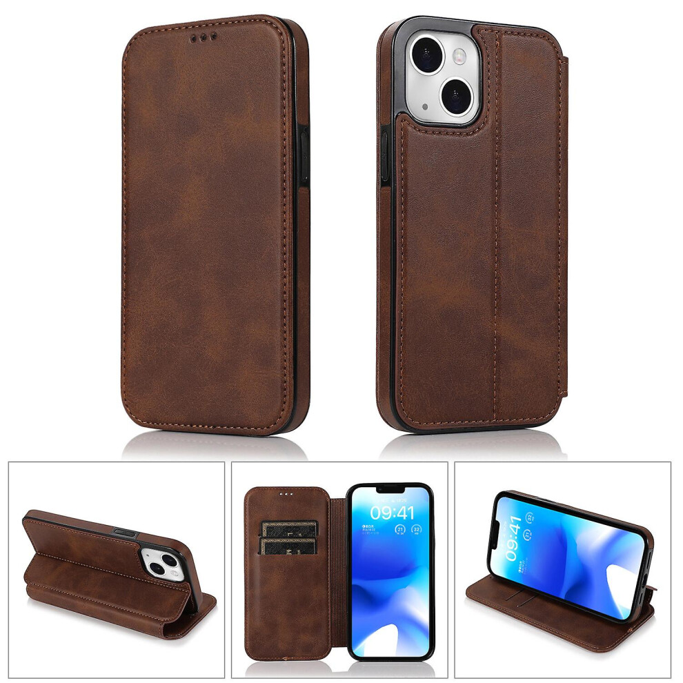 Iphone 14 Plus Case Leather Wallet Flip Phone Case: Brown 7634938126711